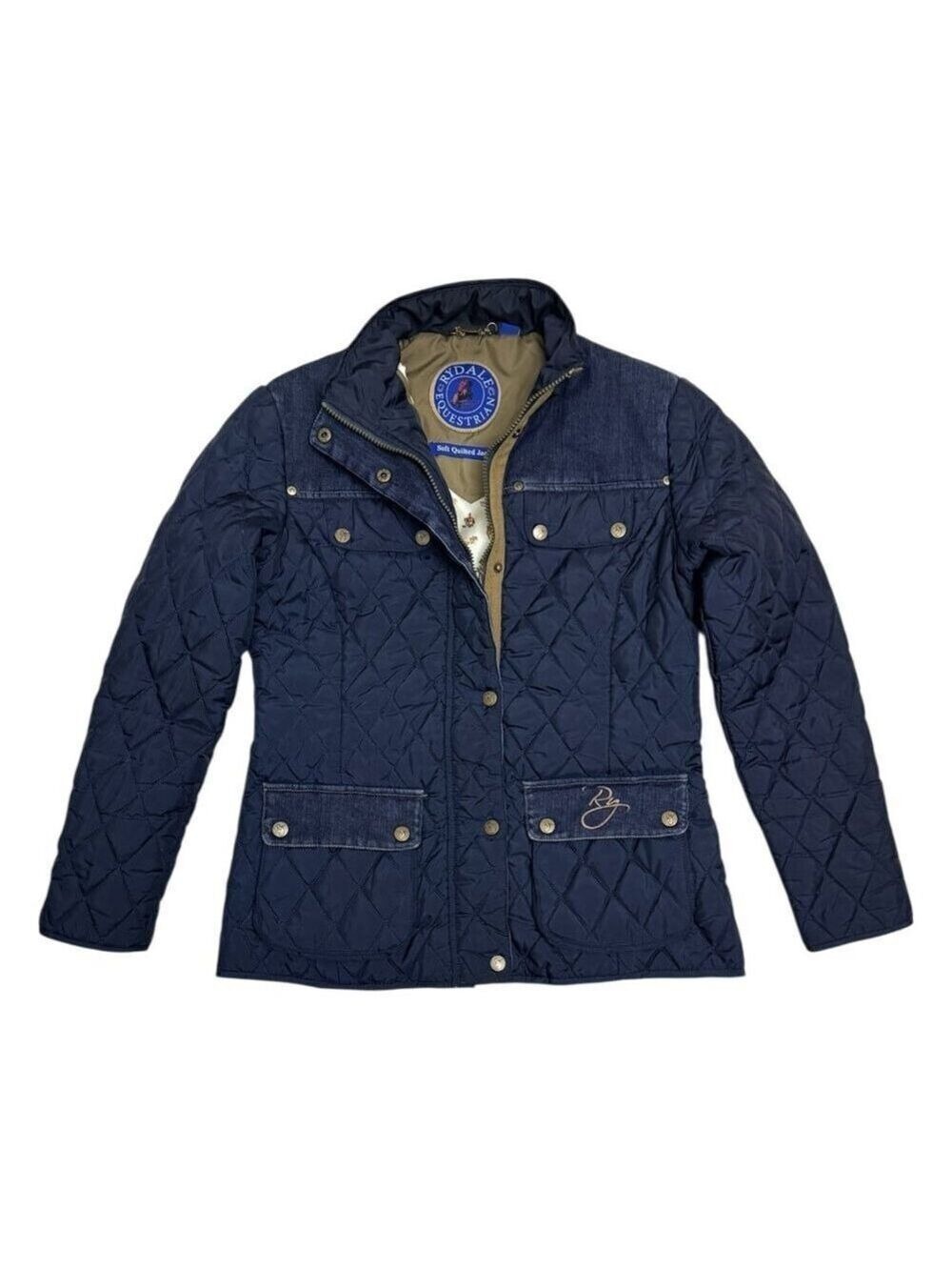RYDALE EQUESTRIAN Denim Trim Light Puffer Designer Jacket Womens Small